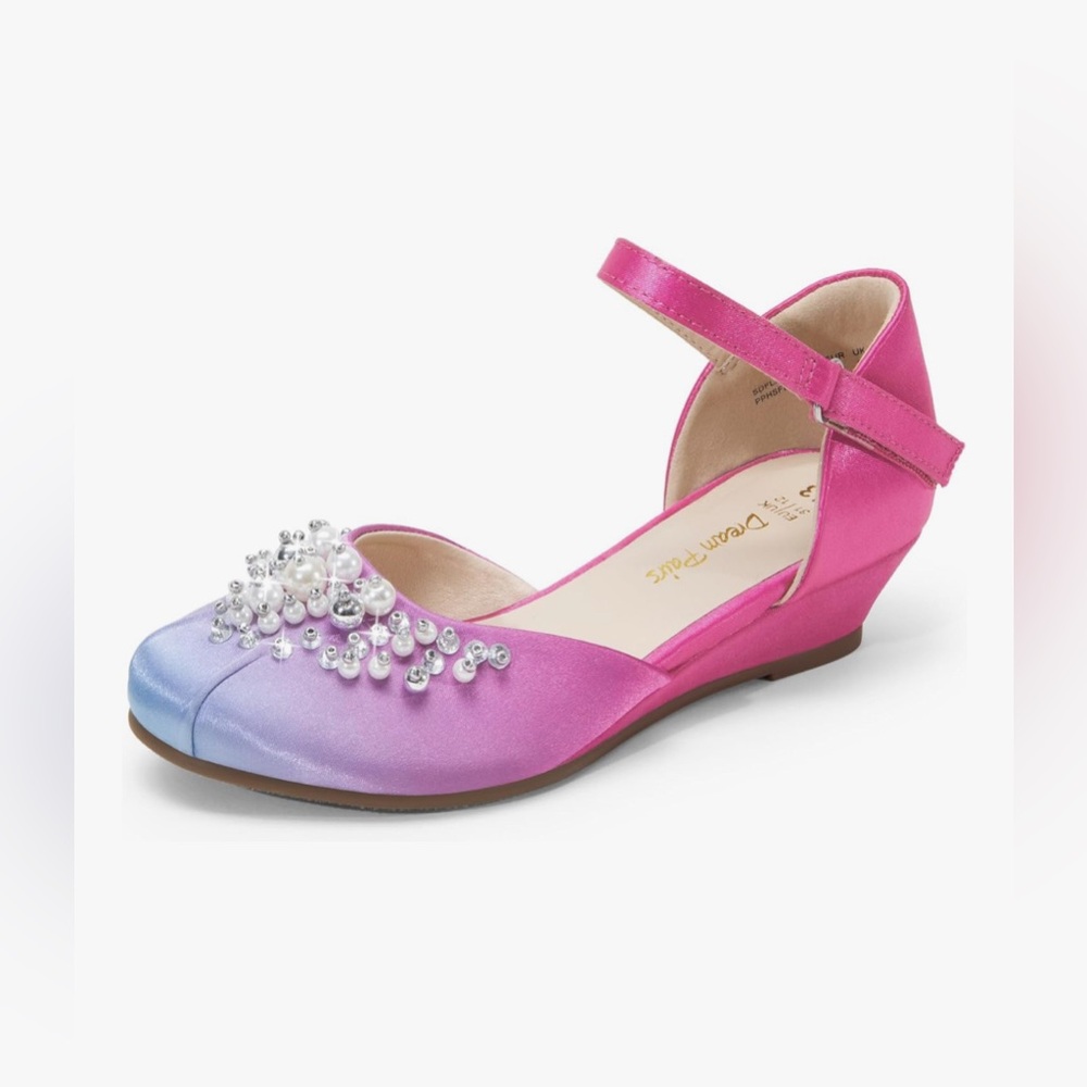 Dream Pairs Girls Dress Princess Shoes Low Wedge Mary Jane Embellished Size 5